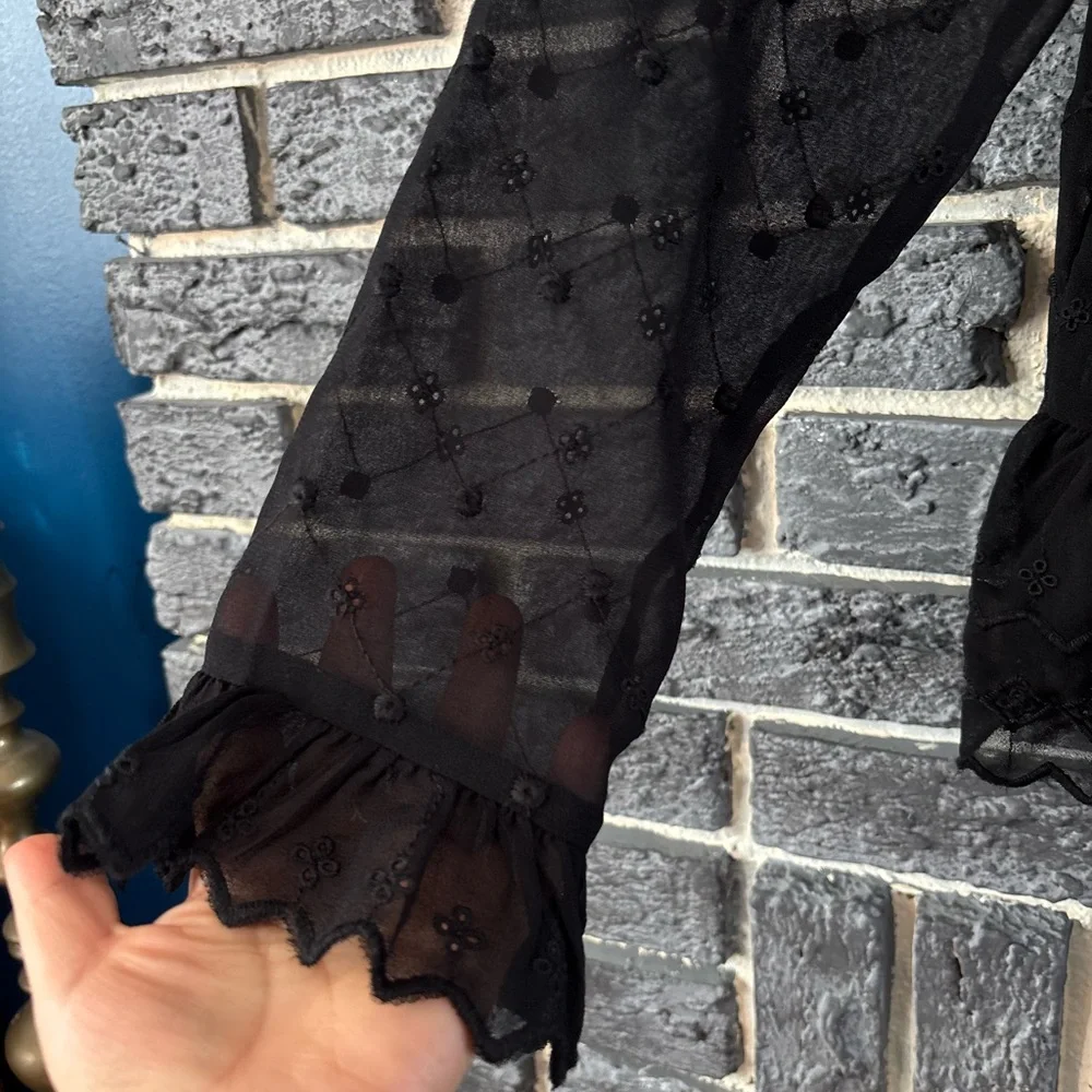 H&M Black Sheer Ruffle Blouse - Picture 7 of 9